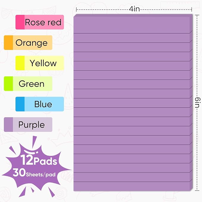 Lined Sticky Notes 4x6 in, Large Note Pads - Image 2