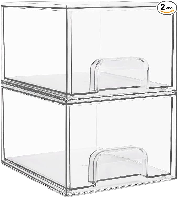 Vtopmart 2 Pack Small Clear Stackable Storage Drawers, Acrylic Bathroom Makeup by Vtopmart