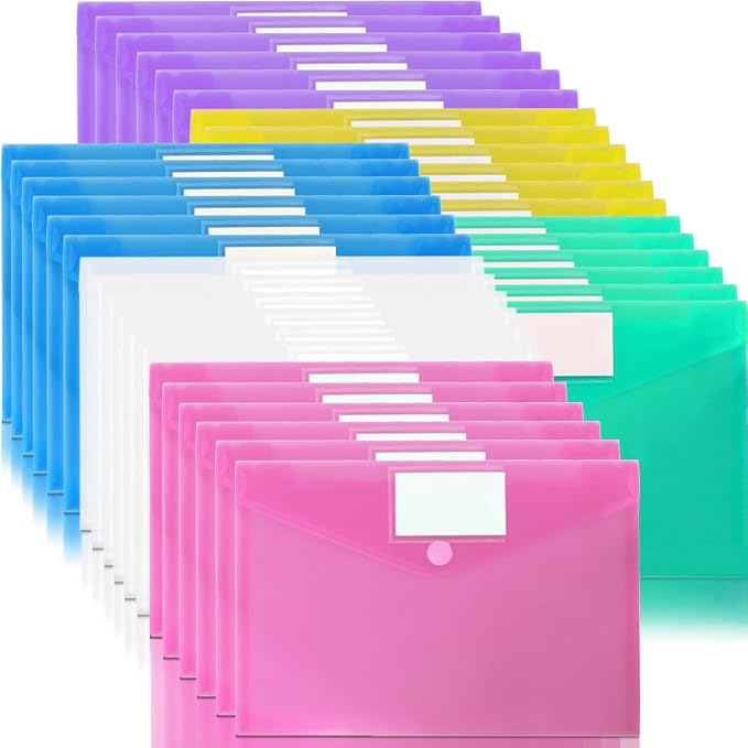 36 Pack Plastic Poly Filing Envelopes, 6 Assorted Color by OUTYLTS