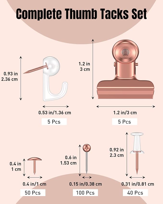 Uniclife 200 Pcs Rose Gold Push Pins, Rose Gold Thumb Tacks - Image 2