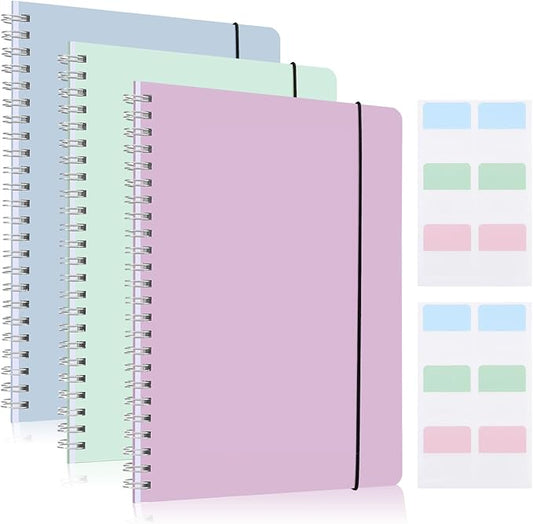 3 Pcs Spiral Notebook 5.9x8.3, 140 Pages Small Notebook for Women A5 College Ruled Journals Cute Notebooks with Large Pockets and Index Stickers for Home School Office Use（Purple, Green, Blue）-DeskLoop Office