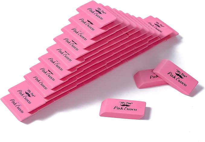 Mr. Pen- Pink Pencil Eraser Bulk, 60 Pack | Large Latex Free Block Erasers by MrPen