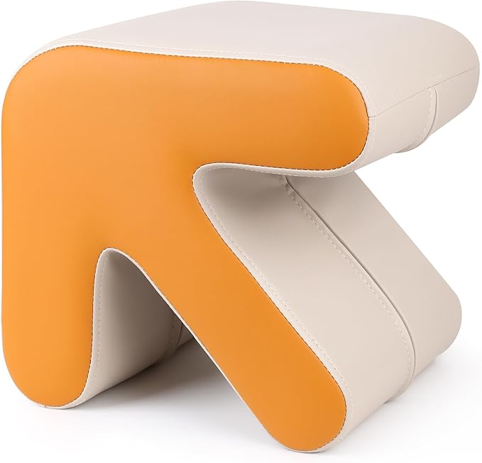 H&B Luxuries Ottoman, Foot Stool with Creative Shape, Napa Leather Ottomans, Removable Outer Foot Rest, No Assembly Required, Ottoman for Living Room, Bedroom, Entrance, White Yellow-DeskLoop Office