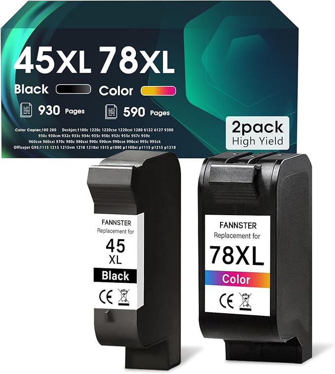 45 78 Ink Cartridge Combo Pack Compatible for HP Deskjet 1220c-ps 930C 952C 970Cxi Color Copier FAX 1220 PhotoSmart 1115 1215(1 Black, 1 Color)-DeskLoop Office