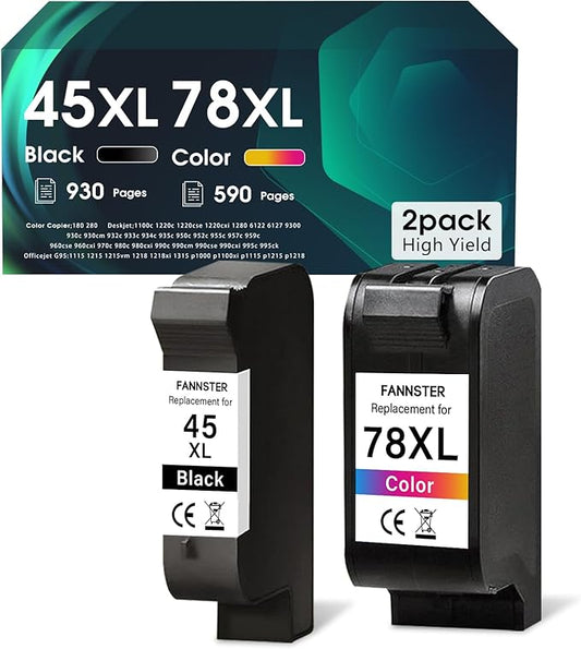 45 78 Ink Cartridge Combo Pack Compatible for HP Deskjet 1220c-ps 930C 952C 970Cxi Color Copier FAX 1220 PhotoSmart 1115 1215(1 Black, 1 Color)-DeskLoop Office