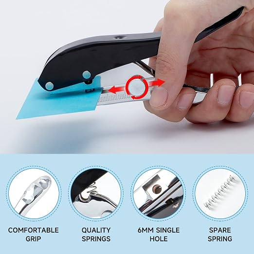 Hole Punch 1/4 inch, Heavy Duty Single Hole Punch Adjustable Hole Spacing - Image 4