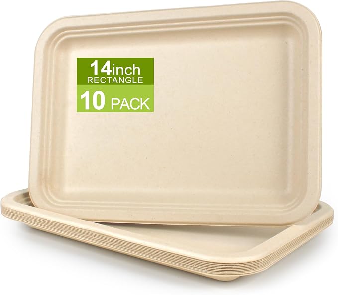 10-Pack Food Plates, Rectangular Paper Plate, Microwave-Safe, Soak-Proof by BangShou