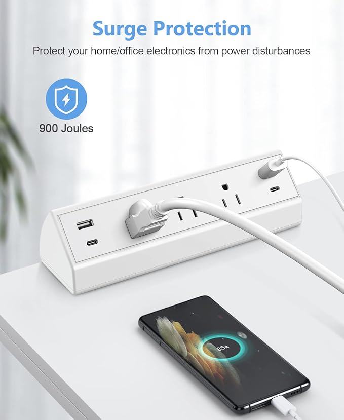 Jgstkcity Desk Clamp Power Strip,40W Total Fast Charging Station,2 PD 20W USB C Ports,Desk Edge Mount Surge Protector for Home, Office,3 Outlets,Fit 1.96" Tabletop Edge,ETL Listed,White-DeskLoop Office