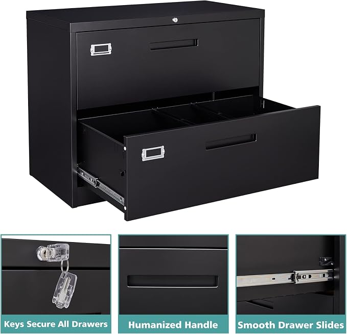 MIIIKO Lateral File Cabinet 2 Drawer, 35.4" Wide Drawers Storage File Cabinet - Image 6