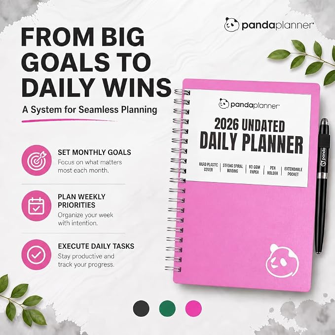 Panda Planner A5 Undated Daily Spiral Notebook 2026-2027, 5.75 x 8.25 Pink | - Image 4