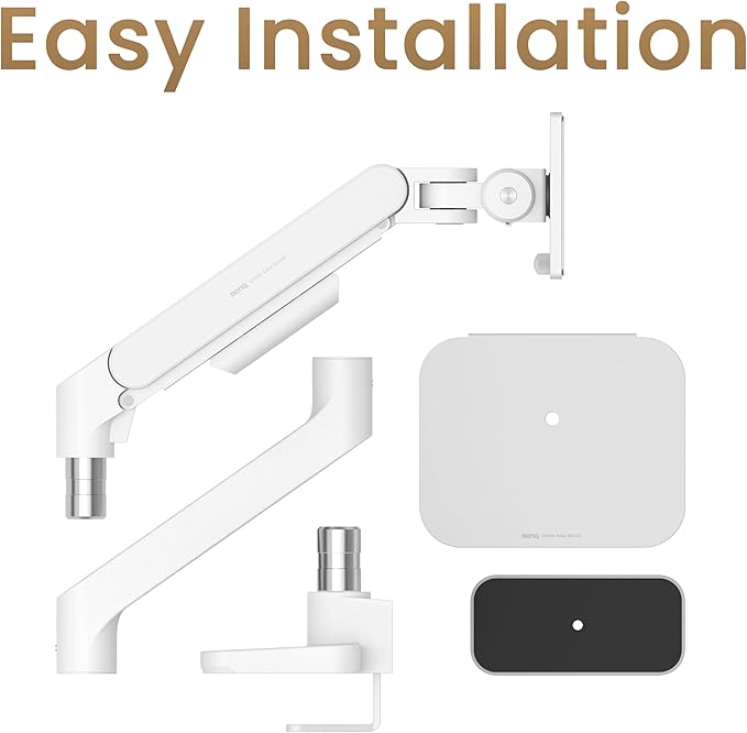 BenQ BSH02 Ergo Monitor Arm -Gas Spring Monitor Stand for Up to 45'' & 44lbs Screens, Heavy Duty, Quick Installation, No Sagging, Top Clamp and Grommet Base, Reinforcement Plate, VESA 75x75 &100x100mm-DeskLoop Office