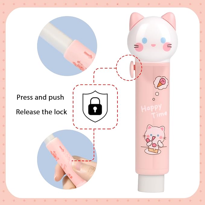 2Pcs Pink Cute Cat Pencil Sharpener and 2Pcs Pink Cute Cat Retractable Eraser - Image 2