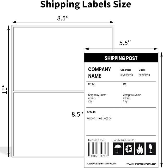 Half Sheet Shipping Labels, Self Adhesive Mailing Labels - Image 2