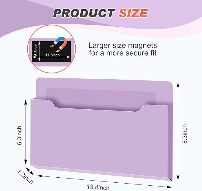 Magnetic Pocket File Holder Large File Folder Organizer Paper Mail Letters - Image 2
