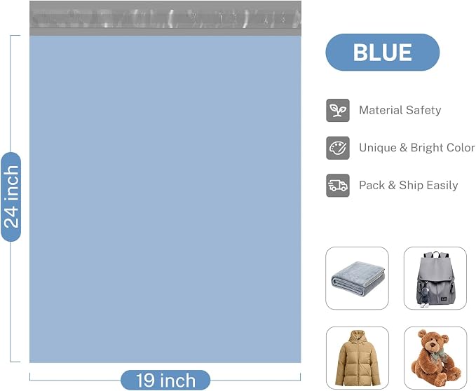 Metronic Large Poly Mailers 19x24 50PC Thick Shipping Bags, Light Blue | - Image 5