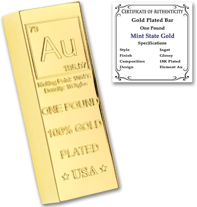 1 lb Gold Plated Bar 18K Paperweight | Element Design by MintStateGold