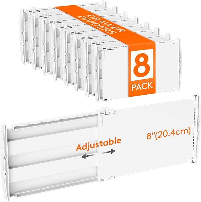 Lifewit 8" Tall 8 Pack Drawer Dividers, 13.8"-22.2" Adjustable Deep Drawer by Lifewit
