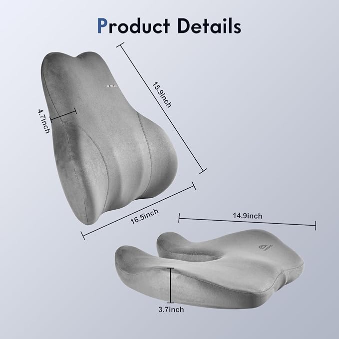 Coverado Memory Foam Car Seat Cushion and Lumbar Support Pillow for Car, Ergonomic Office Chair Cushion for Lower Back Pain Relief, Breathable & Non-Slip for Car, Home, and Office Use, Gray-DeskLoop Office