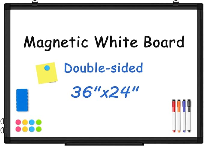 Double-Sided White Board Black Aluminium Frame, Hanging Mounted Whiteboard Home by WALGLASS