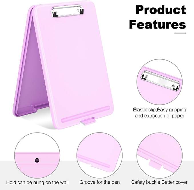 Hongri Clipboard with Storage, 8.5 x 11 Clip Board Foldable, Pale Pink | Bottom - Image 3