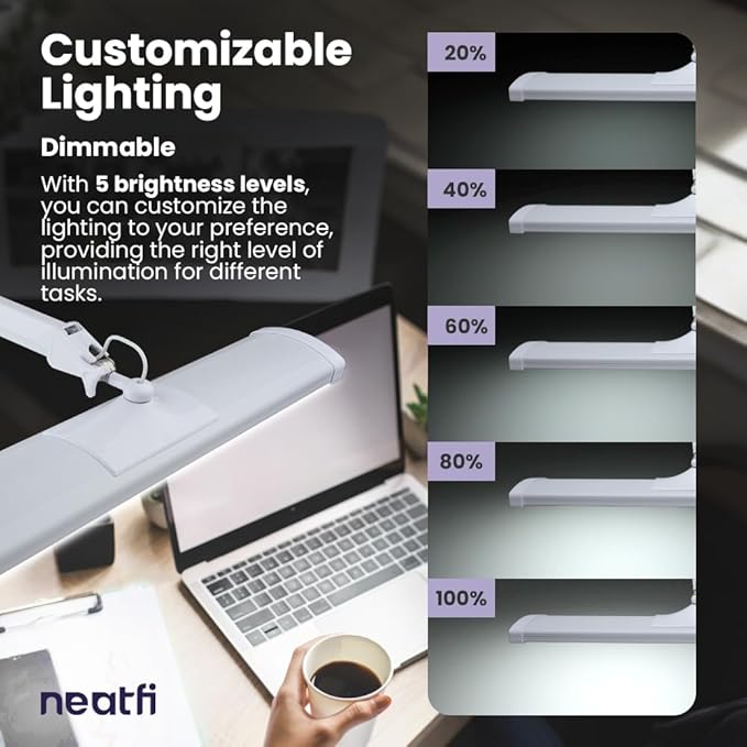 Neatfi Ultra 3,500 Lumen LED Desk Lamp, Color Correlated Temperature, 3 Light Modes, Dimmable, 45W, 26 Inch Wide Metal Shade, 540 SMD LEDs (CCT with Base, White)-DeskLoop Office