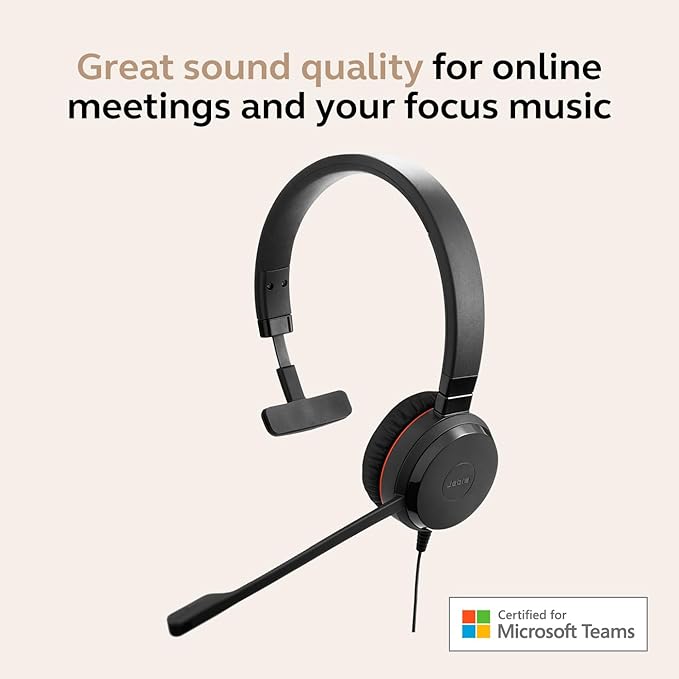 Jabra Evolve 30 II Wired Single-Ear Headset with Mic for Work - 3.5mm Jack, USB-A/USB-C Connectivity, Computer Headset with Noise-Cancelling Microphone, Microsoft Teams Certified, Call Control - Black-DeskLoop Office