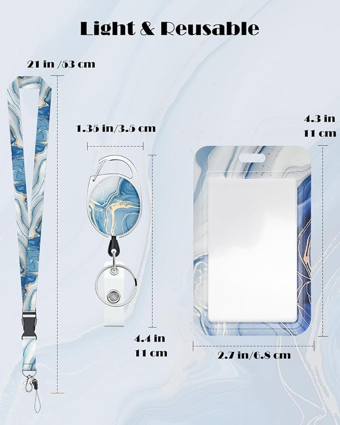 Uniclife Marbling Sliding Badge Holder Blue Marble Pattern Plastic Card Holder - Image 4