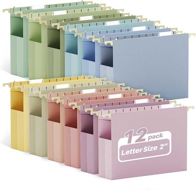 Ansook Plastic Hanging File Folders, 12 Pack Letter Size Hanging Folders by Ansook