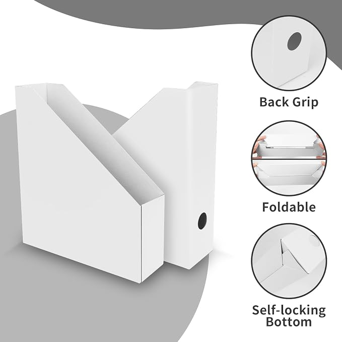 Rempry 12 Pack Magazine File Holders White, Foldable Cardboard Document - Image 3