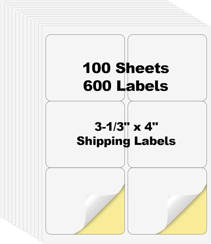 600 Pcs 6 Up Labels, 100 Sheets 6 Labels per Page Sheets Blank Mailing Labels by Risepekt