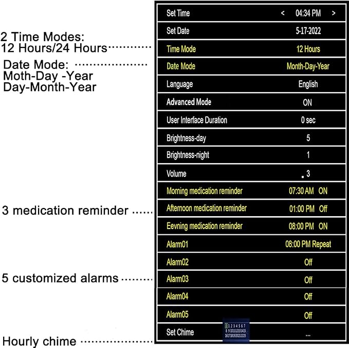 Aowasi Digital Day Calendar Clock Auto-Diming & 8 Alarms Options Extra Large - Image 6