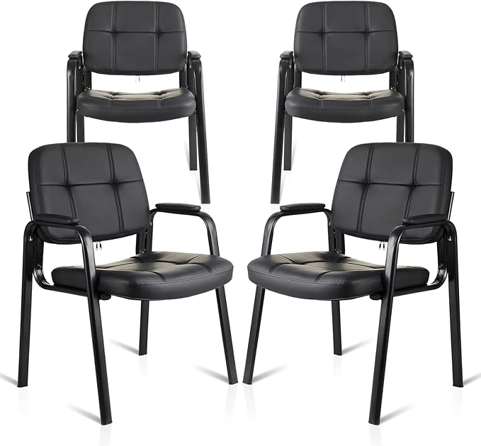 CLATINA Waiting Room Guest Chair with Bonded Leather Padded Arm Rest for Office Reception and Conference Desk Black 4 Pack-DeskLoop Office