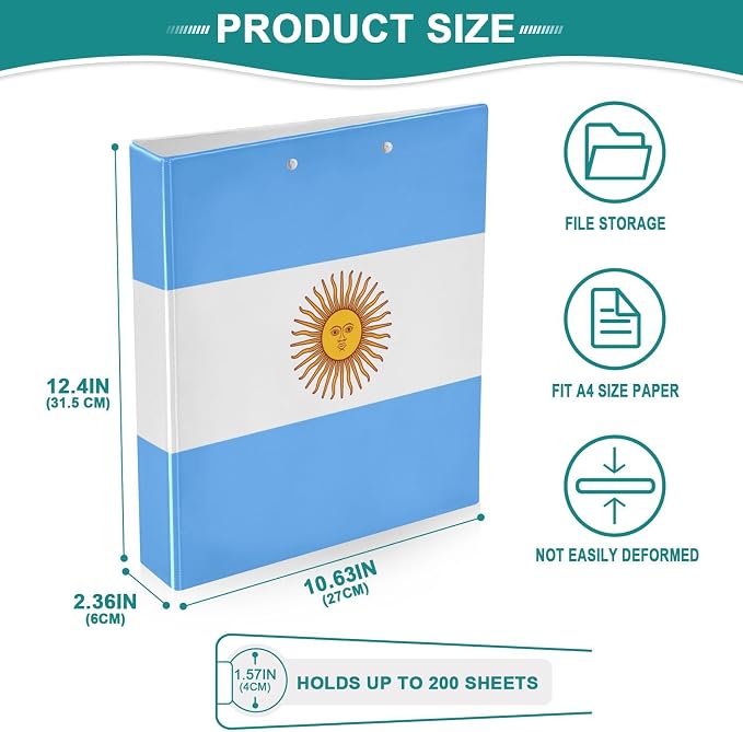Argentina Flag 3-Ring Binder, 1.5 Inch D-Ring Organizer Folder Clipboard Binder - Image 5