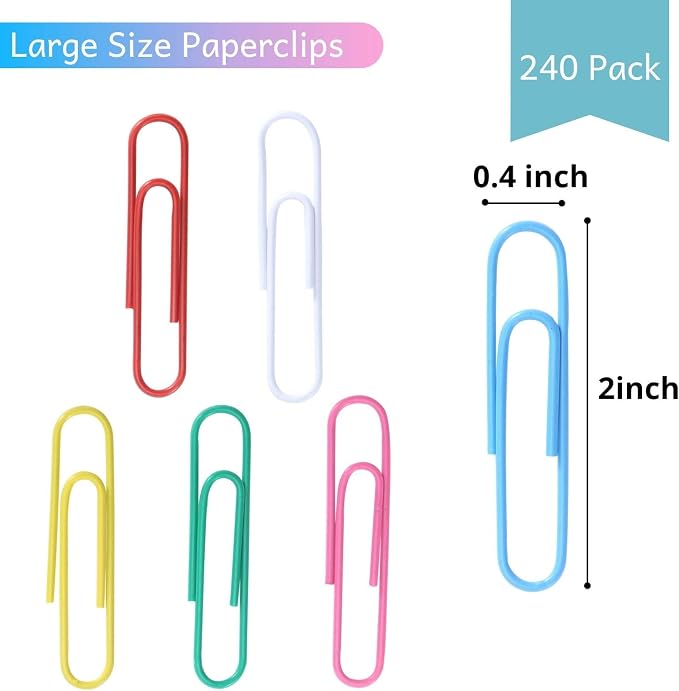 Mr. Pen- Paper Clips, 2 Inch, 240 Pack, Large Colored Paper Clips | Colored - Image 2