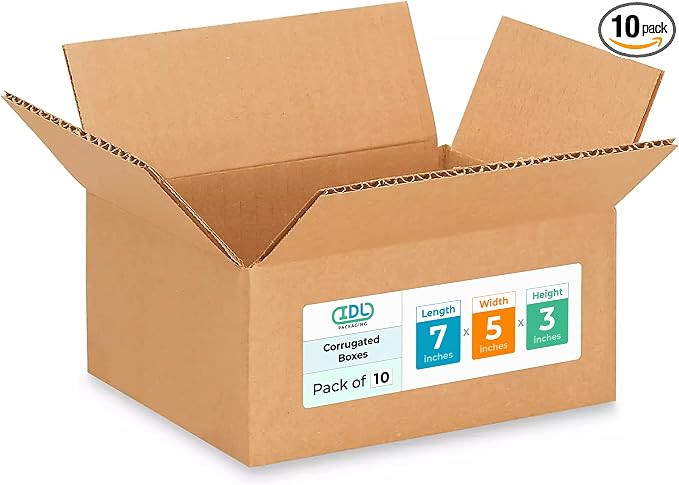 IDL Packaging - B-753-10 Small Corrugated Shipping Boxes 7"L x 5”W x 3"H - by IDLPackaging