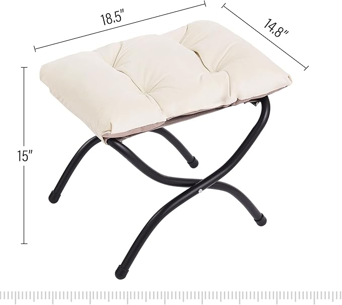 LITA Folding Upholstered Footrest Stool, Modern Small Portable Accent Ottoman with Detachable Thick Cotton Cushion Padded Sofa Stool with Metal Frame for Lazy Chair, Living Room & Bedroom, Beige-DeskLoop Office