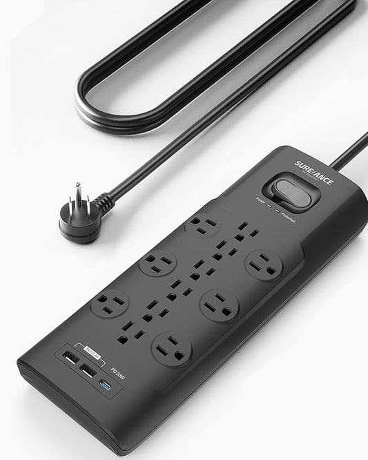 Surge Protector Power Strip, SUREANCE Surge Protector with 12 Outlets and 4 USB Ports, 20W PD USB-C Fast Charging for Home, Office, 4100 Joules, Flat Plug, 6 Feet Extension Cord, ETL Listed-DeskLoop Office