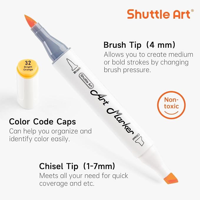 Shuttle Art Pastel Alcohol Markers Brush tip, Dual Tip Brush & Chisel Tip Art - Image 3