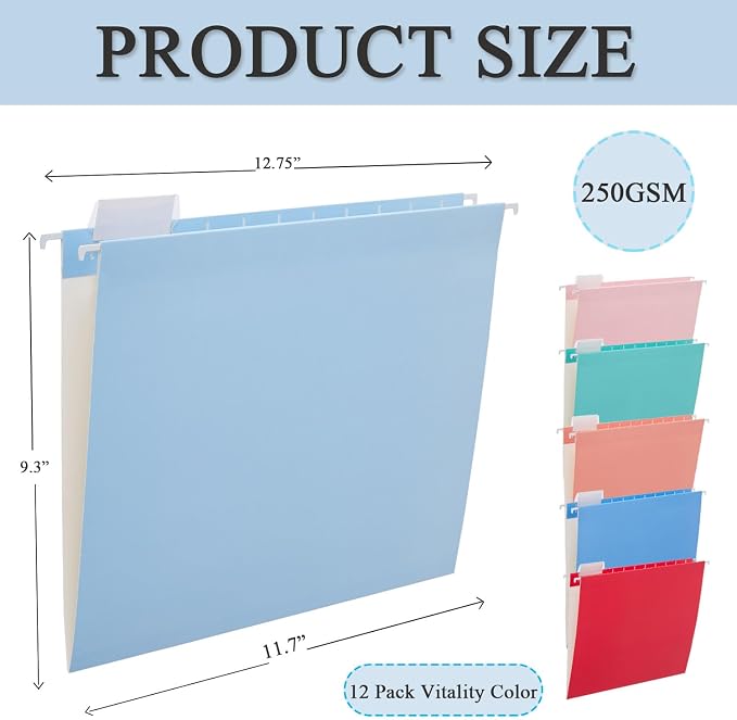 12 Pack Hanging File Folder Letter Size Reinforced Hanging Folders - Image 2