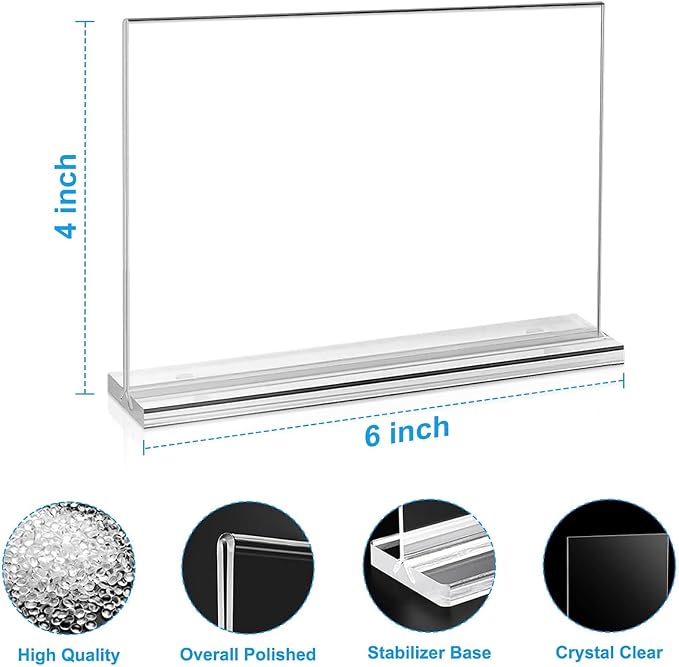 EHWINE Acrylic Sign Holder 4 x 6 Horizontal, 20 Pack Double-Sided Stand up - Image 2