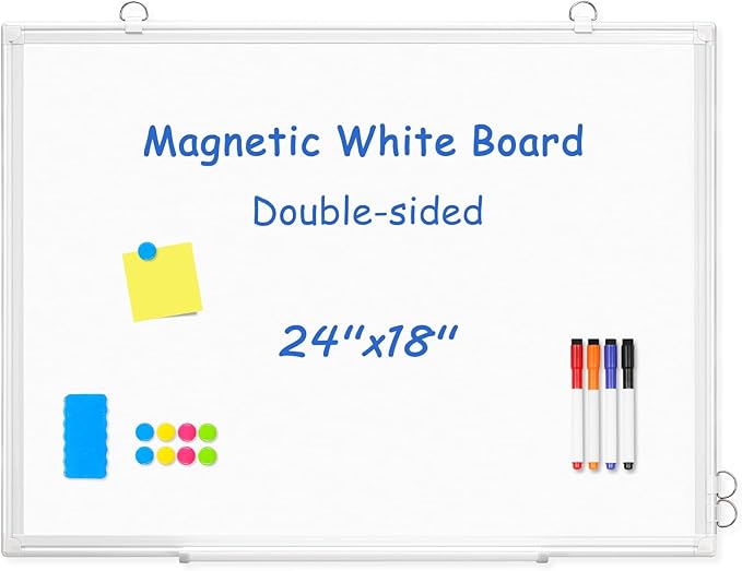 WALGLASS Double-Sided Dry Erase White Board, Hanging Mounted White Board Silver by WALGLASS