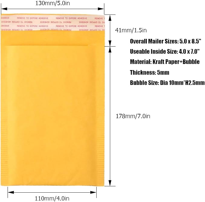 Acrux7 5 x 7" Bubble Mailers, Padded Mailing Envelopes 50 Pack, Kraft Bubble - Image 2
