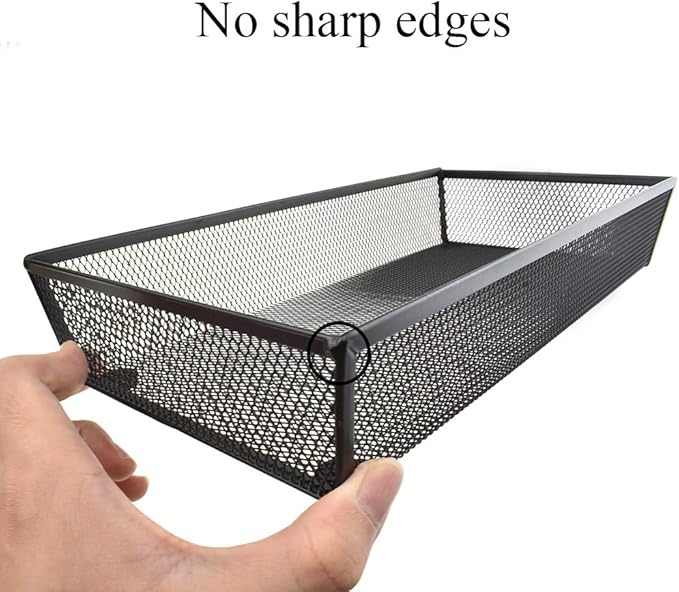 HAHIYO Stackable Mesh Tray Cup 12 x 6 x 2 inches Sturdy Container for Desk Drawer Organizer Collection for Home Office School kitchen Soft Foam Feet No Sharp Edges 1 Pack Black-DeskLoop Office