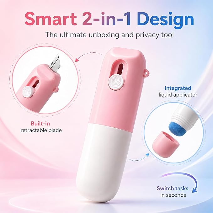 2PCS 2-in-1 Box Cutter & Thermal Paper Eraser, Water-Based Thermal Paper Eraser - Image 2