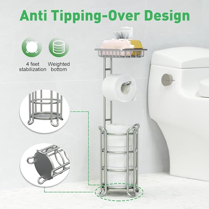 Toilet Paper Holder Stand Bathroom Tissue Dispenser Holders Rack Free Standing - Image 2