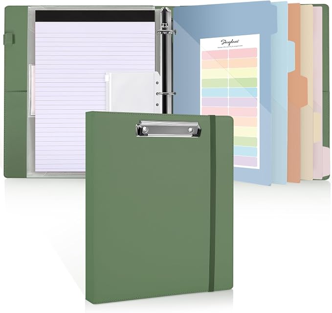 SKYDUE 3 Ring Binder with Clipboard, 13.2" × 10.2" Faux Leather 1 Inch Binder by SKYDUE