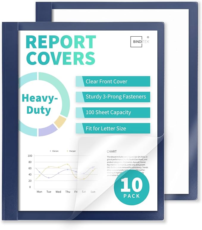 Binditek 10 Pack Heavy-Duty Clear Front Report Covers by Binditek