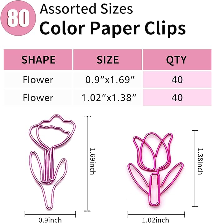 80 Pcs Cute Flower Paper Clips Set, Floral Paper Clips - Image 2