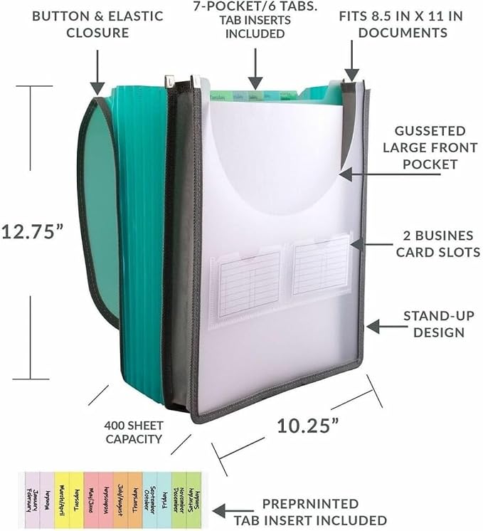 C-Line 7-Pocket Vertical Expanding Backpack Organizer File, 1 File, Color May - Image 5