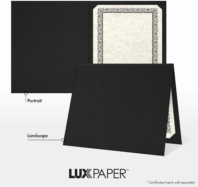 LUXPaper 9.5" x 12" Certificate Holders | Black Linen | 100lb. Cover | 50 Qty - Image 5